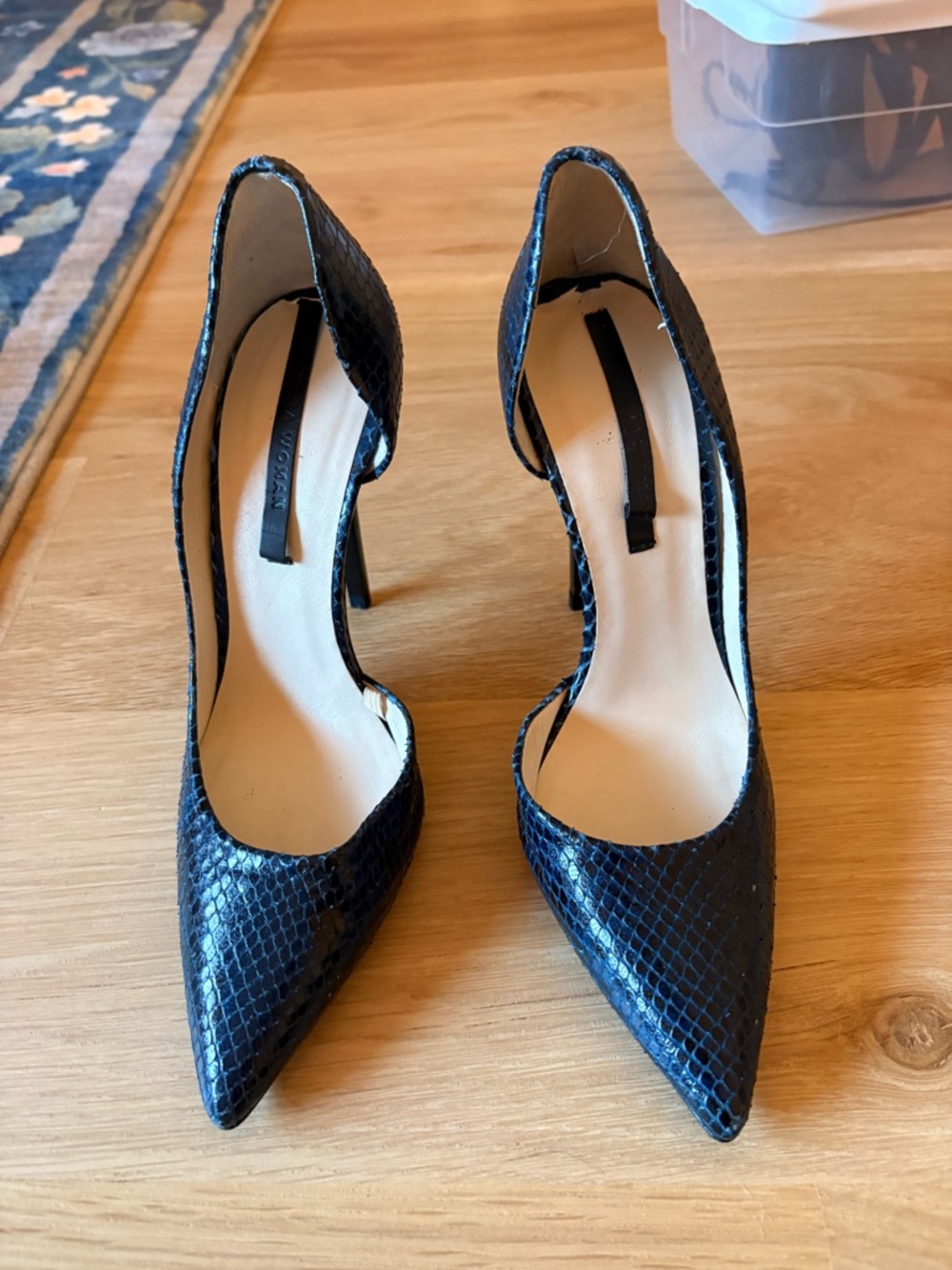 Zara Black Snake-Embossed Pointed-Toe Stiletto Heels